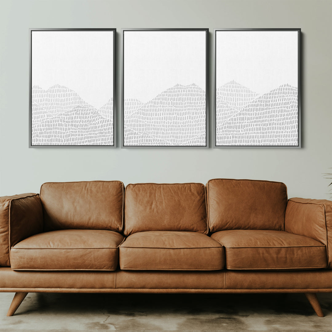 Modern Gray Mountain Landscape Illustration - Set of 3