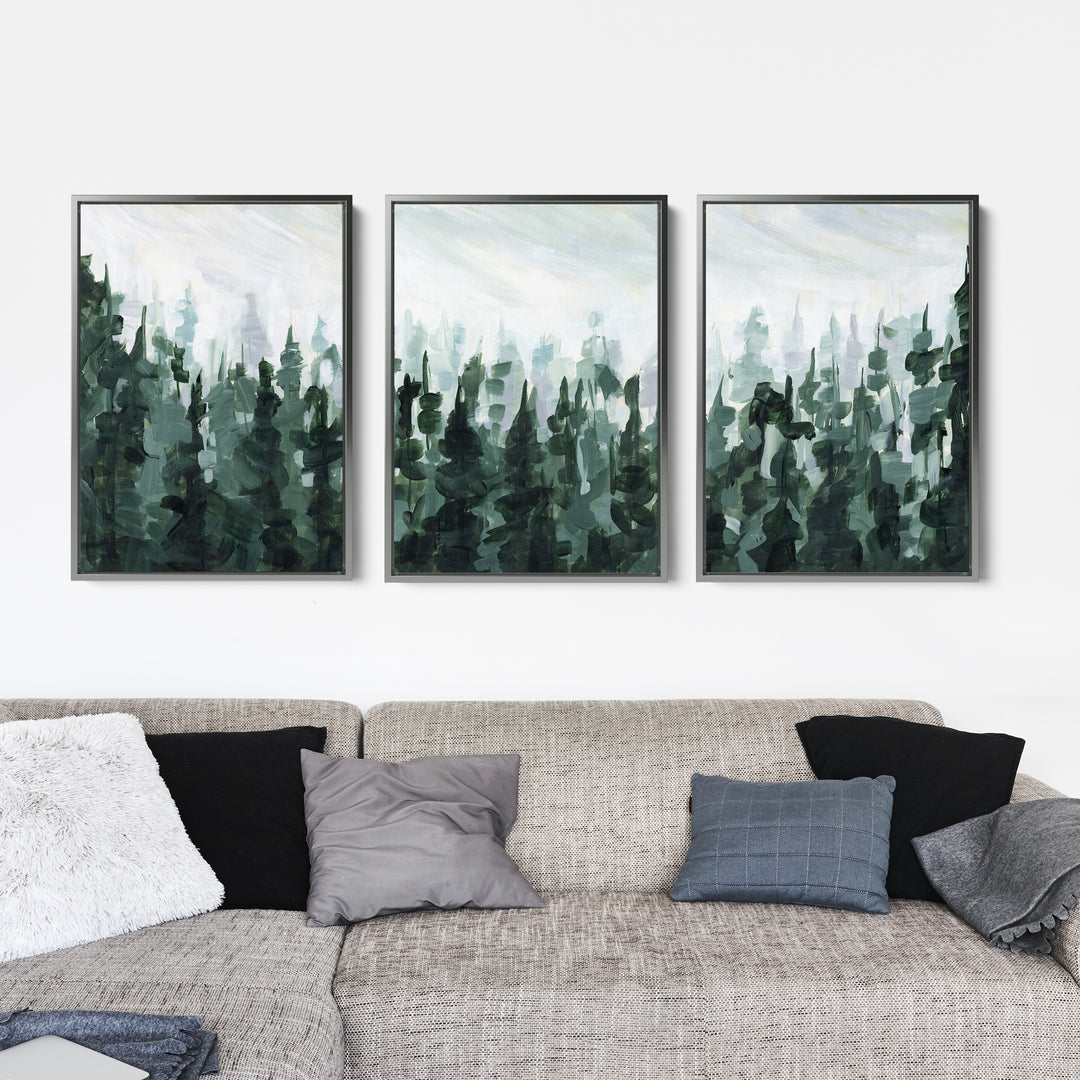 Forest Pine Tree Line Painting - Set of 3