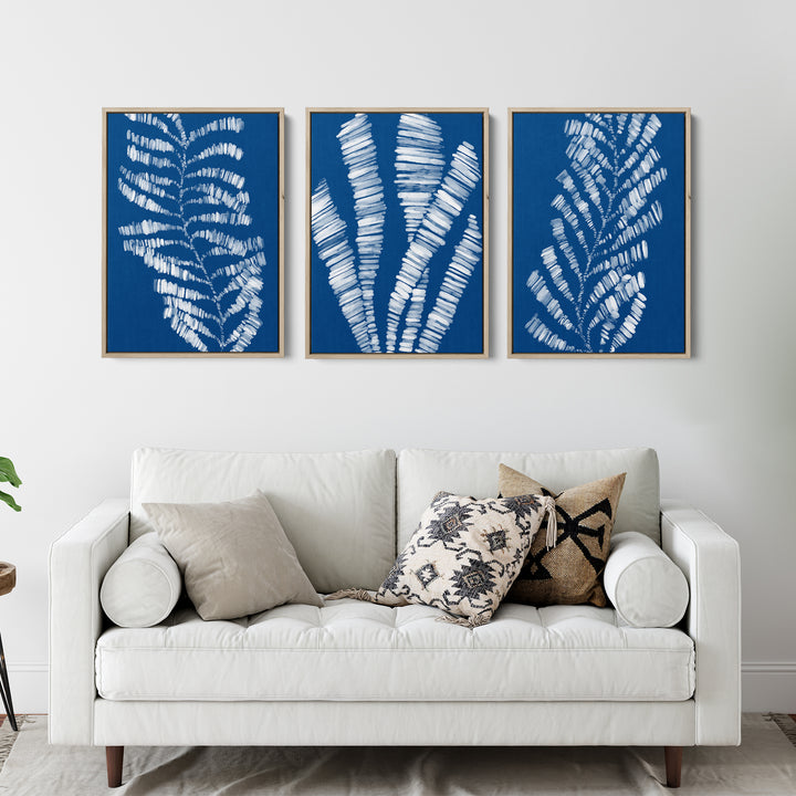 Deep Azure Blue Seaweed & Kelp Triptych - Set of 3  - Art Prints or Canvases - Jetty Home