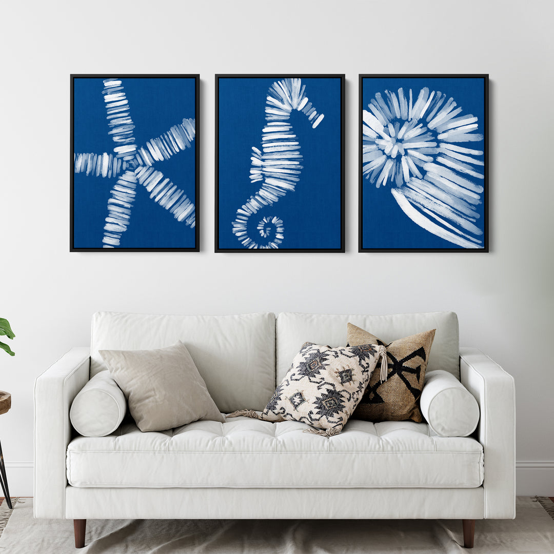 Deep Azure Blue Sea Life Triptych - Set of 3  - Art Prints or Canvases - Jetty Home