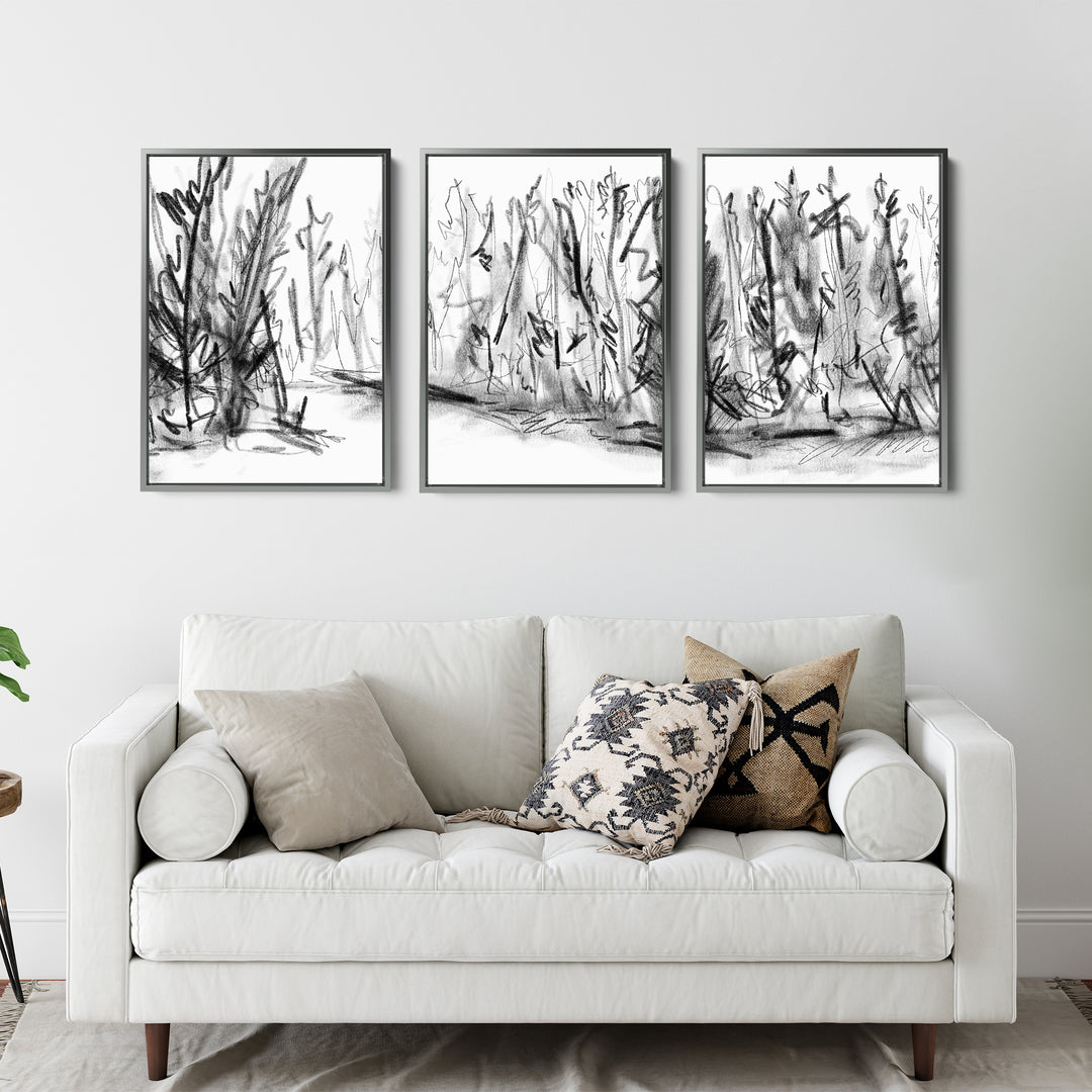 Woods Forest Black and White Sketch - Set of 3 - Jetty Home