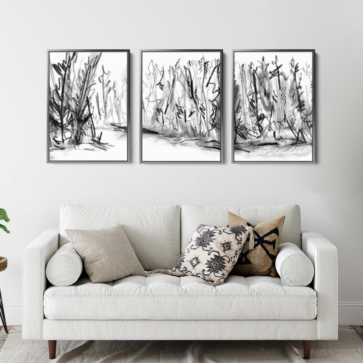Woods Forest Black and White Sketch - Set of 3 - Jetty Home
