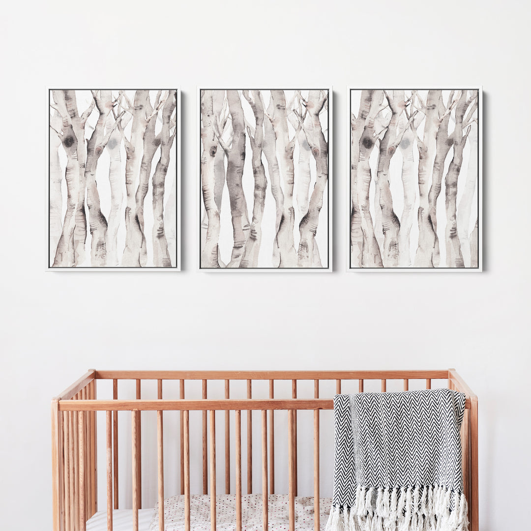 Modern Aspen Birch Tree Watercolor - Set of 3