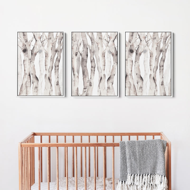 Modern Aspen Birch Tree Watercolor - Set of 3