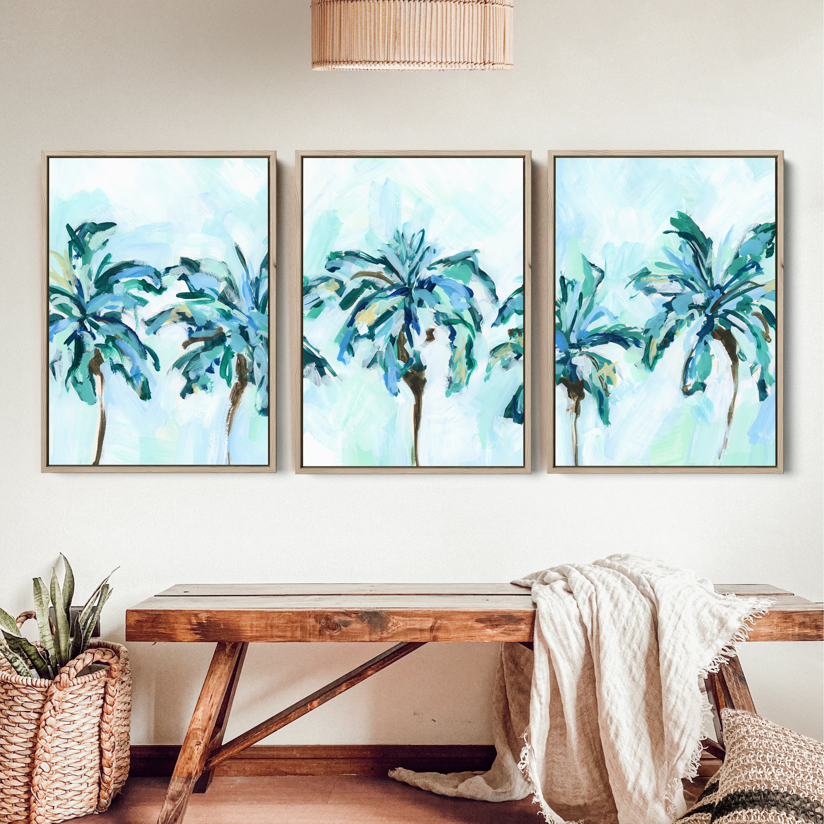 キャンバスプリントアート palm tree 絵画 額付き インテリア Breezy Island Palms - Set of 3 | Tropical Palm Tree Painting