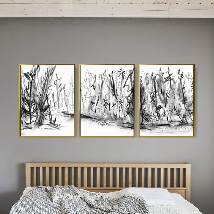 Woods Forest Black and White Sketch - Set of 3 - Jetty Home