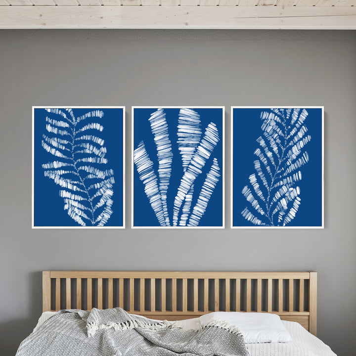 Deep Azure Blue Seaweed & Kelp Triptych - Set of 3  - Art Prints or Canvases - Jetty Home