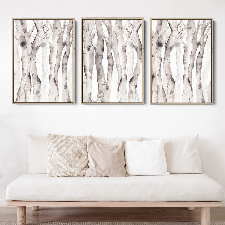 Modern Aspen Birch Tree Watercolor - Set of 3