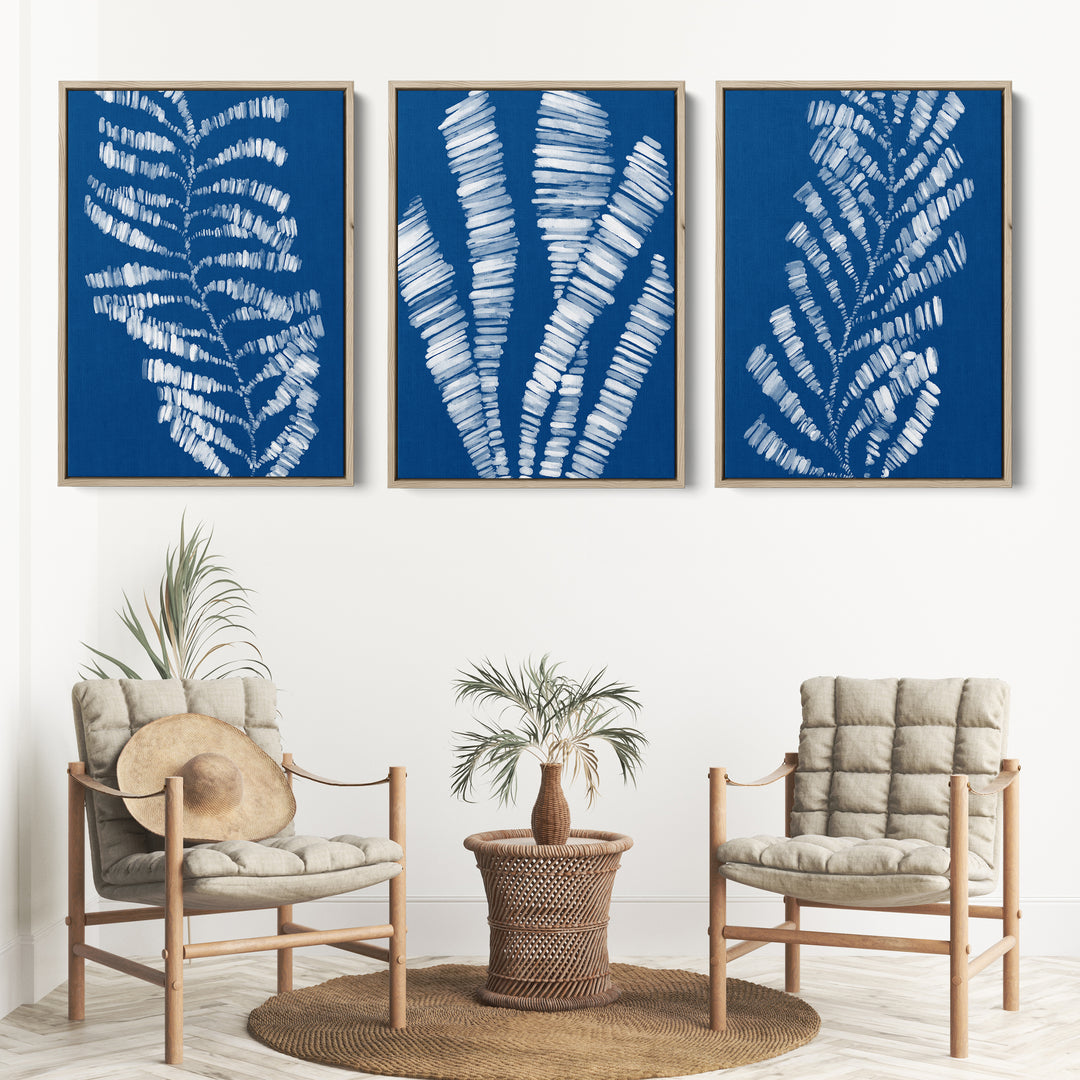 Deep Azure Blue Seaweed & Kelp Triptych - Set of 3  - Art Prints or Canvases - Jetty Home