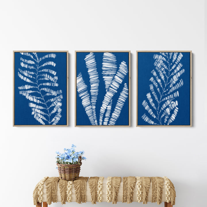 Deep Azure Blue Seaweed & Kelp Triptych - Set of 3  - Art Prints or Canvases - Jetty Home