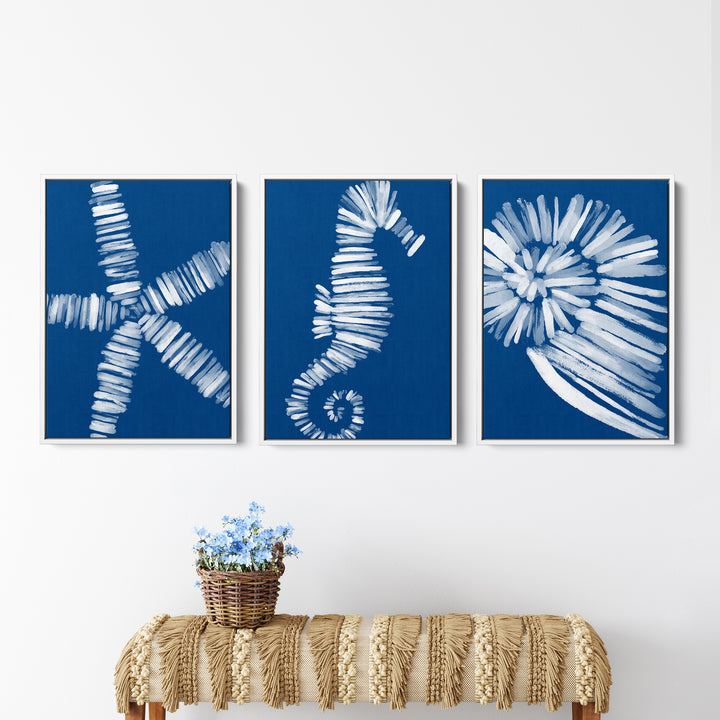 Deep Azure Blue Sea Life Triptych - Set of 3  - Art Prints or Canvases - Jetty Home