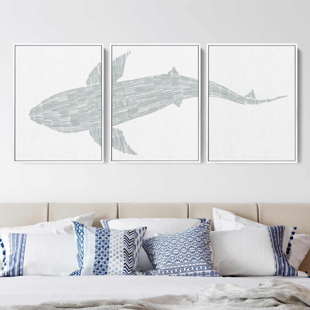 Deconstructed Swimming Shark Triptych  - Set of 3  - Art Prints or Canvases - Jetty Home
