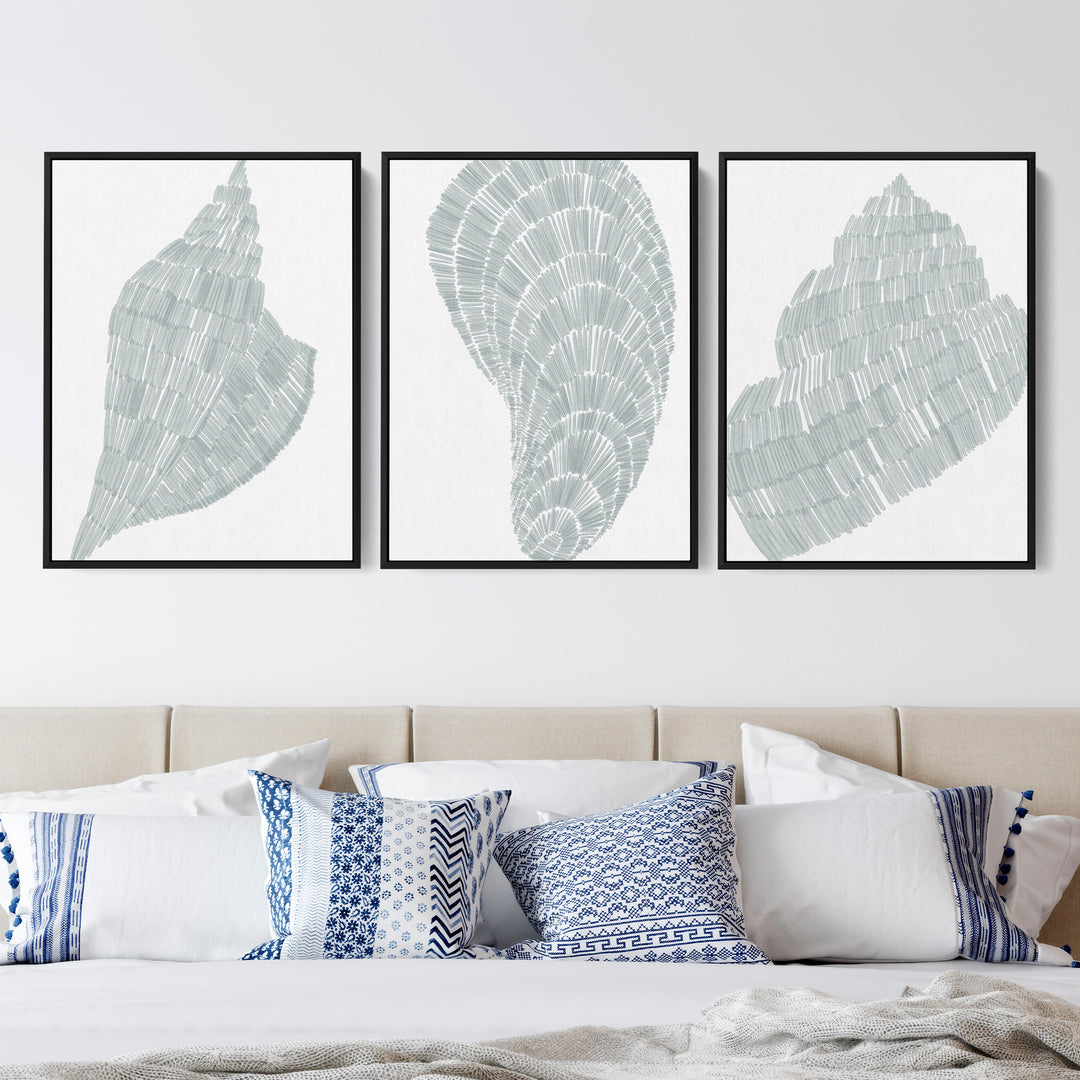 Salty Shells Triptych  - Set of 3  - Art Prints or Canvases - Jetty Home