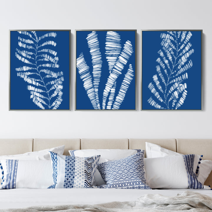 Deep Azure Blue Seaweed & Kelp Triptych - Set of 3  - Art Prints or Canvases - Jetty Home