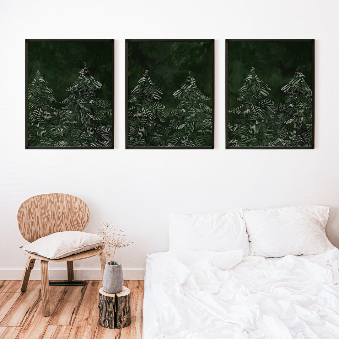 Winter Evergreens Triptych - Set of 3  - Art Prints or Canvases - Jetty Home