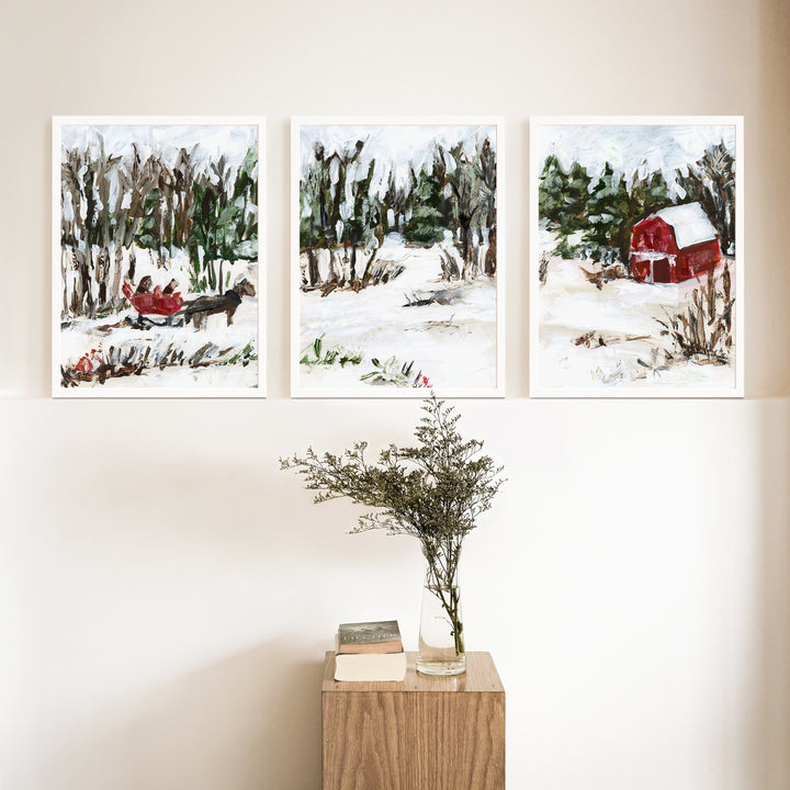 Winter's Barn Triptych - Set of 3  - Art Prints or Canvases - Jetty Home