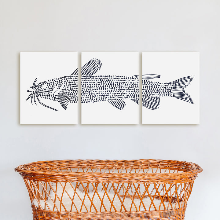 Catfish in Circles Triptych - Set of 3  - Art Prints or Canvases - Jetty Home