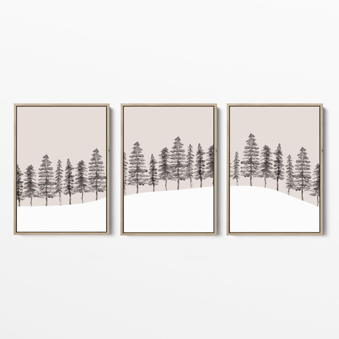 Modern Nordic Pine Tree Triptych - Set of 3