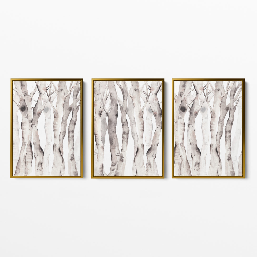 Modern Aspen Birch Tree Watercolor - Set of 3