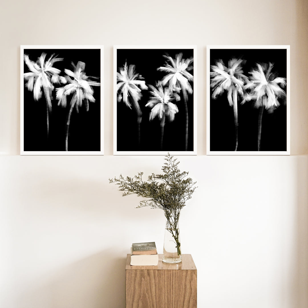 Black & White Minimalist Palms, No. 1 - Set of 3