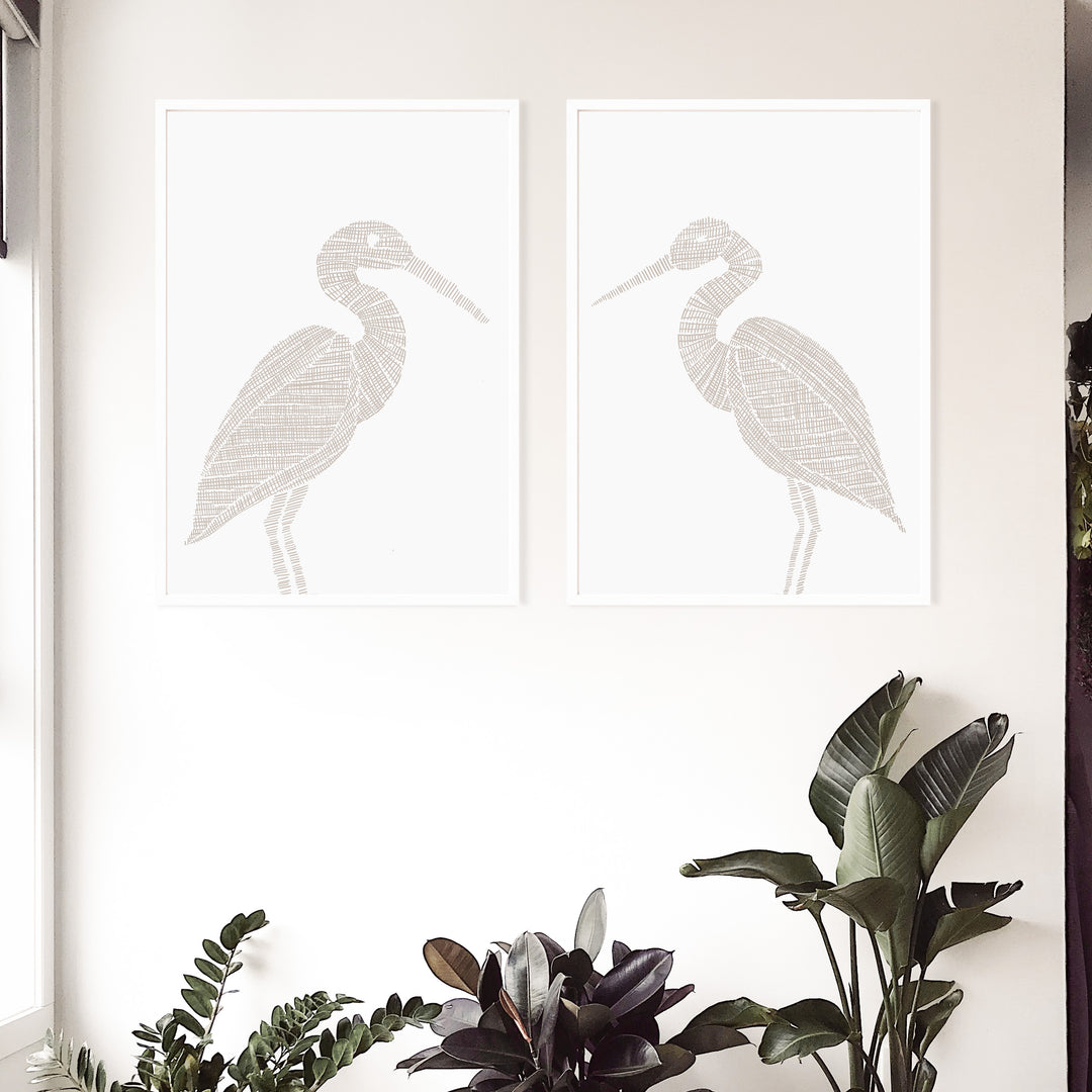 Woven Heron Diptych - Set of 2