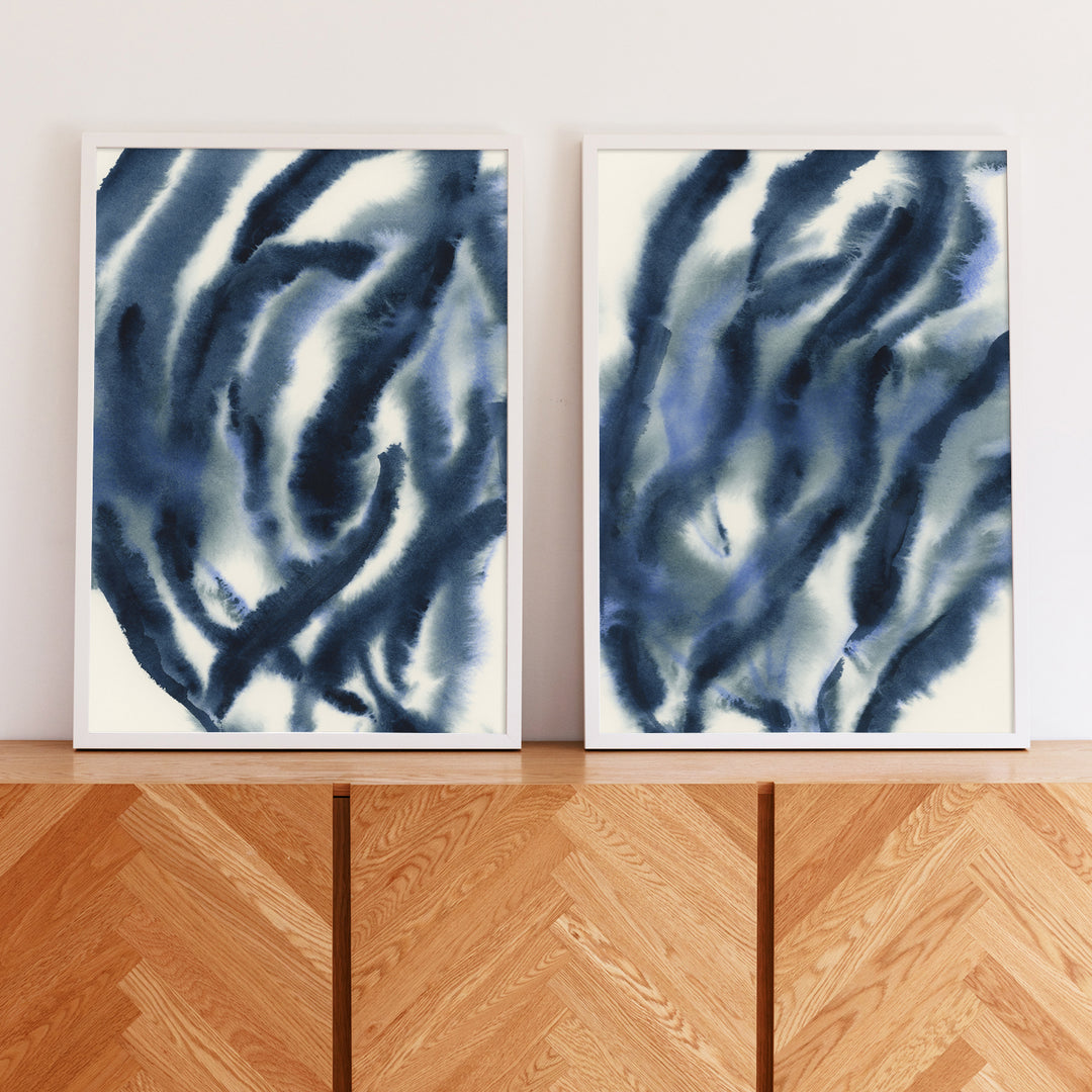Indigo Seaweed Diptych, No. 1 - Set of 2