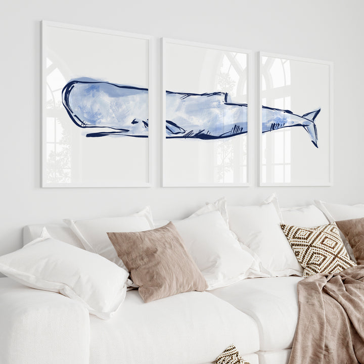 The Nautical Sperm Whale Triptych - Set of 3 - Jetty Home