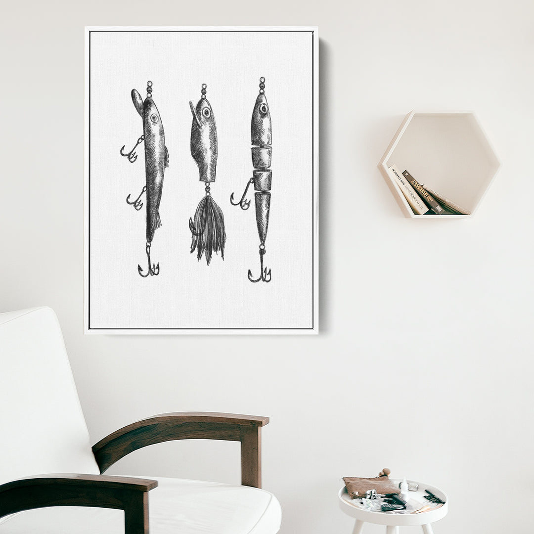 Black + White Fly Fishing Lures Illustration