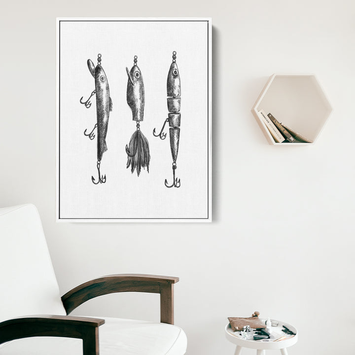 Black + White Fly Fishing Lures Illustration