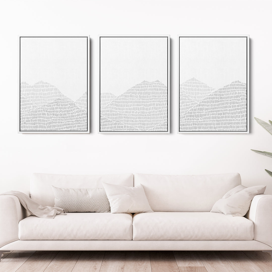 Modern Gray Mountain Landscape Illustration - Set of 3