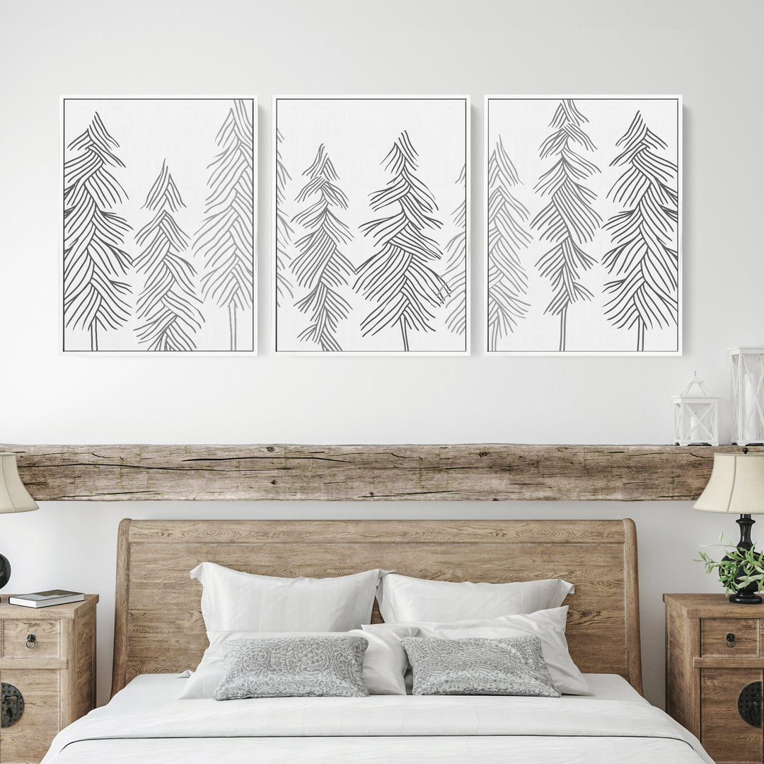 Simple Line Pine Trees - Set of 3