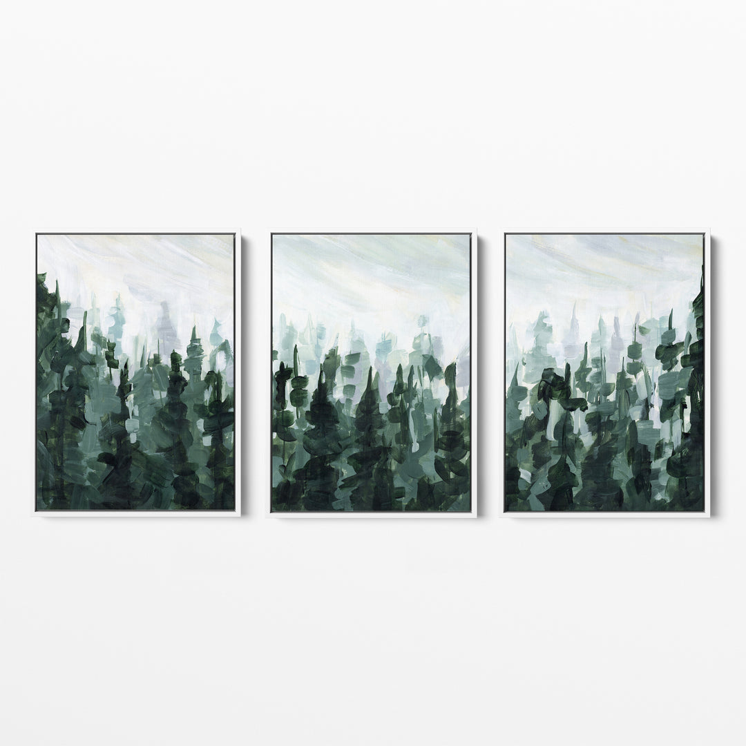 Forest Pine Tree Line Painting - Set of 3