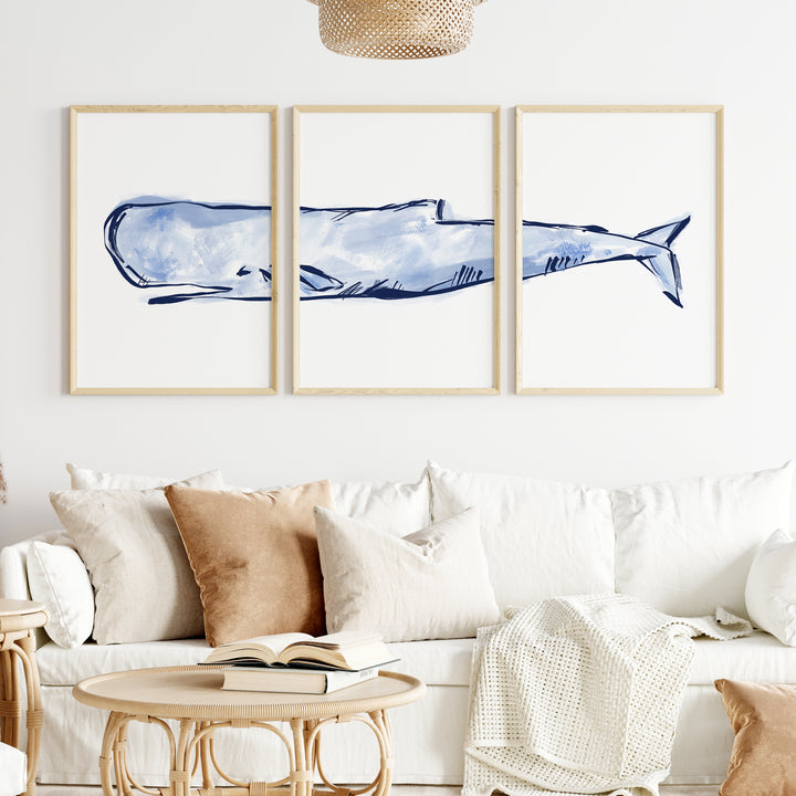 The Nautical Sperm Whale Triptych - Set of 3 - Jetty Home
