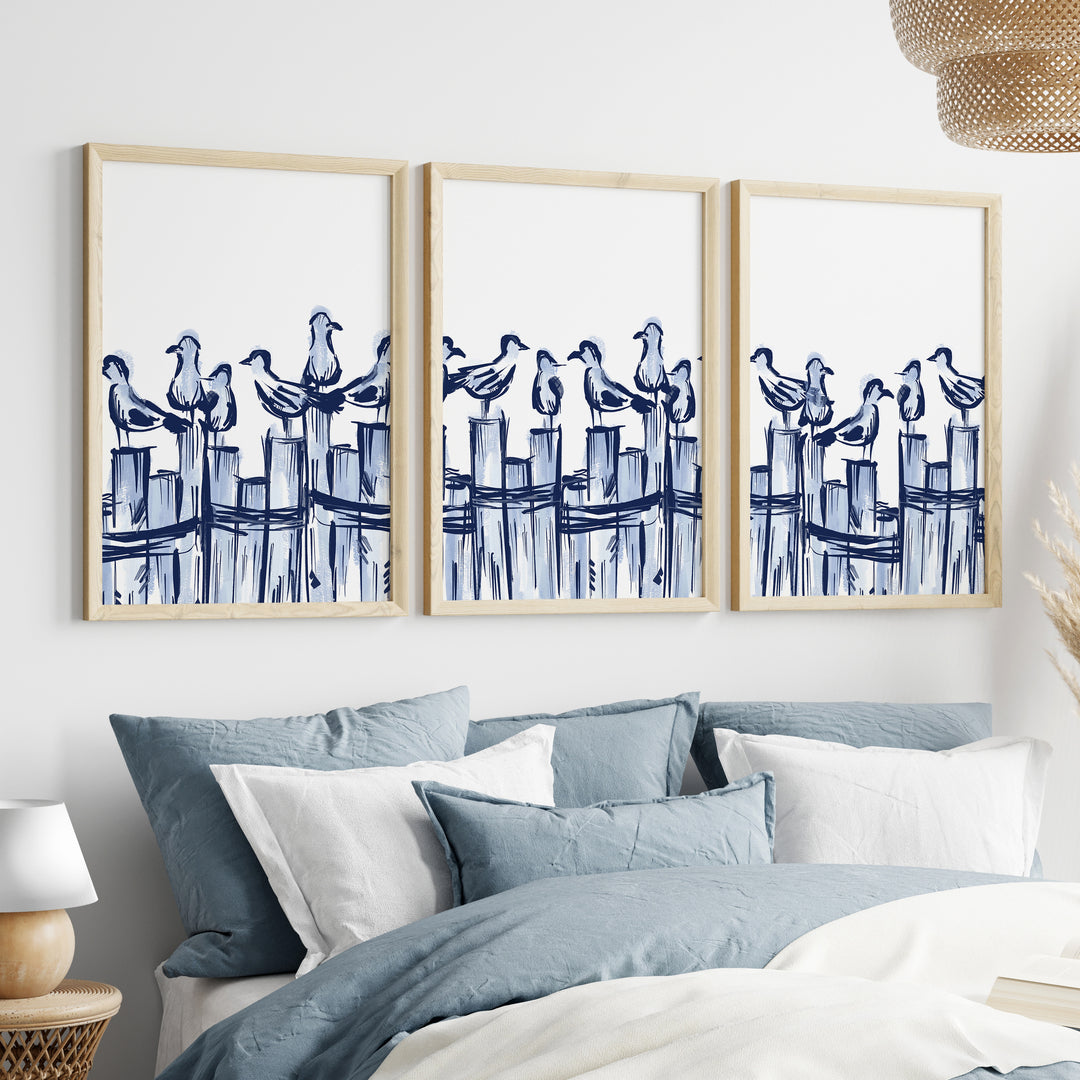 Harbor Gulls Triptych - Set of 3 - Jetty Home