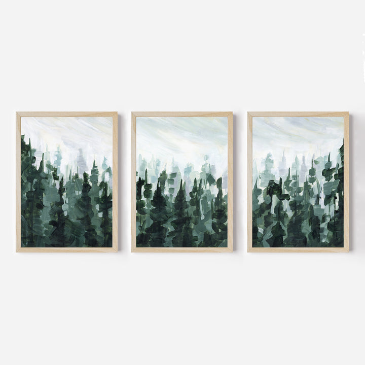 Forest Pine Tree Line Painting - Set of 3