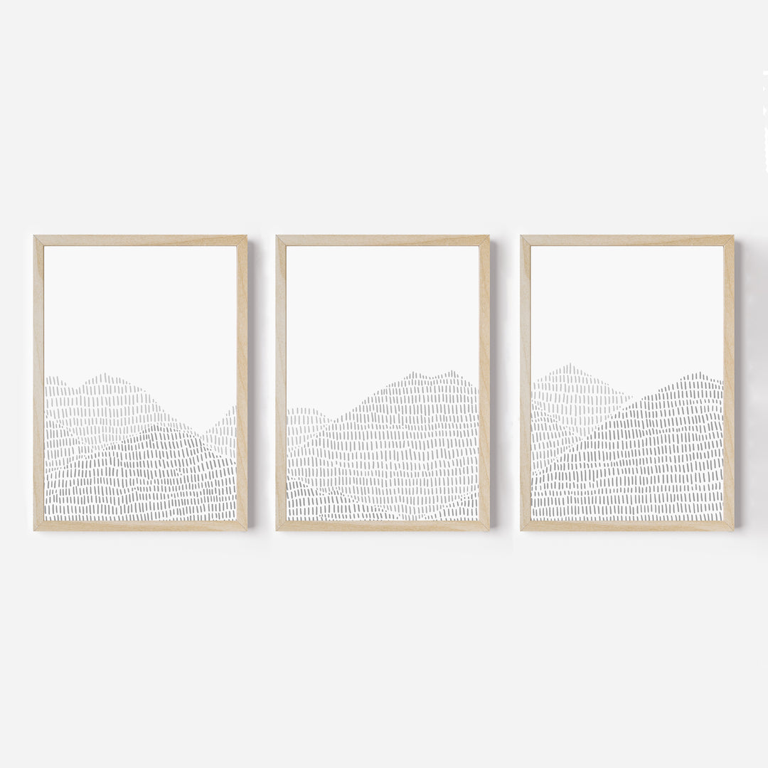 Modern Gray Mountain Landscape Illustration - Set of 3