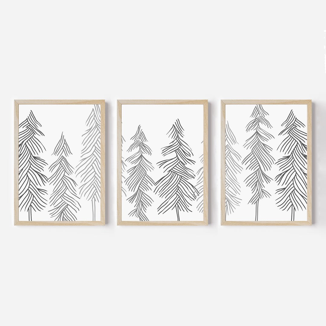 Simple Line Pine Trees - Set of 3