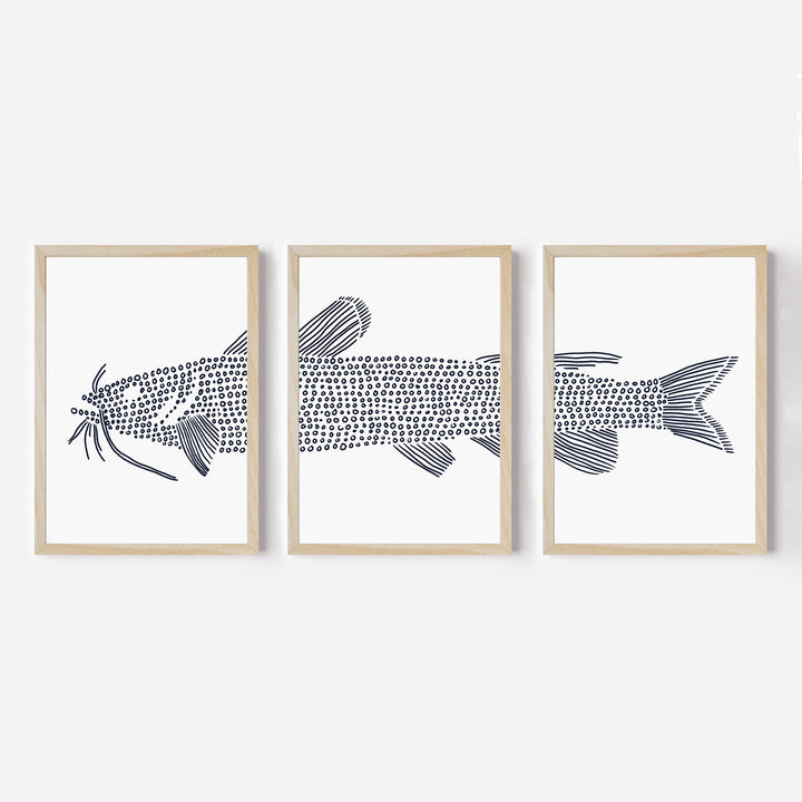 Catfish in Circles Triptych - Set of 3