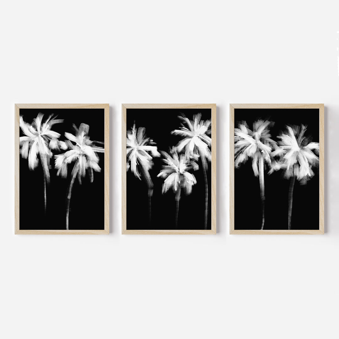 Black & White Minimalist Palms, No. 1 - Set of 3