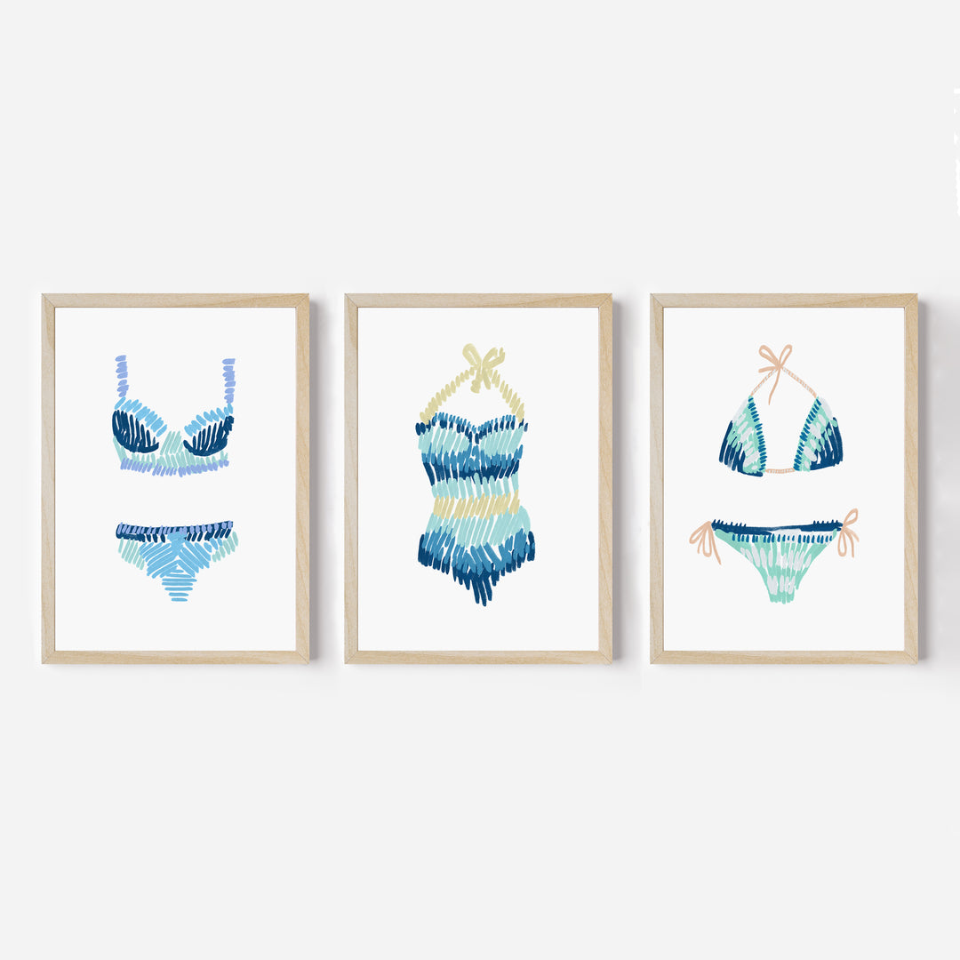 Swim Suit Trio Triptych, No. 2 - Set of 3