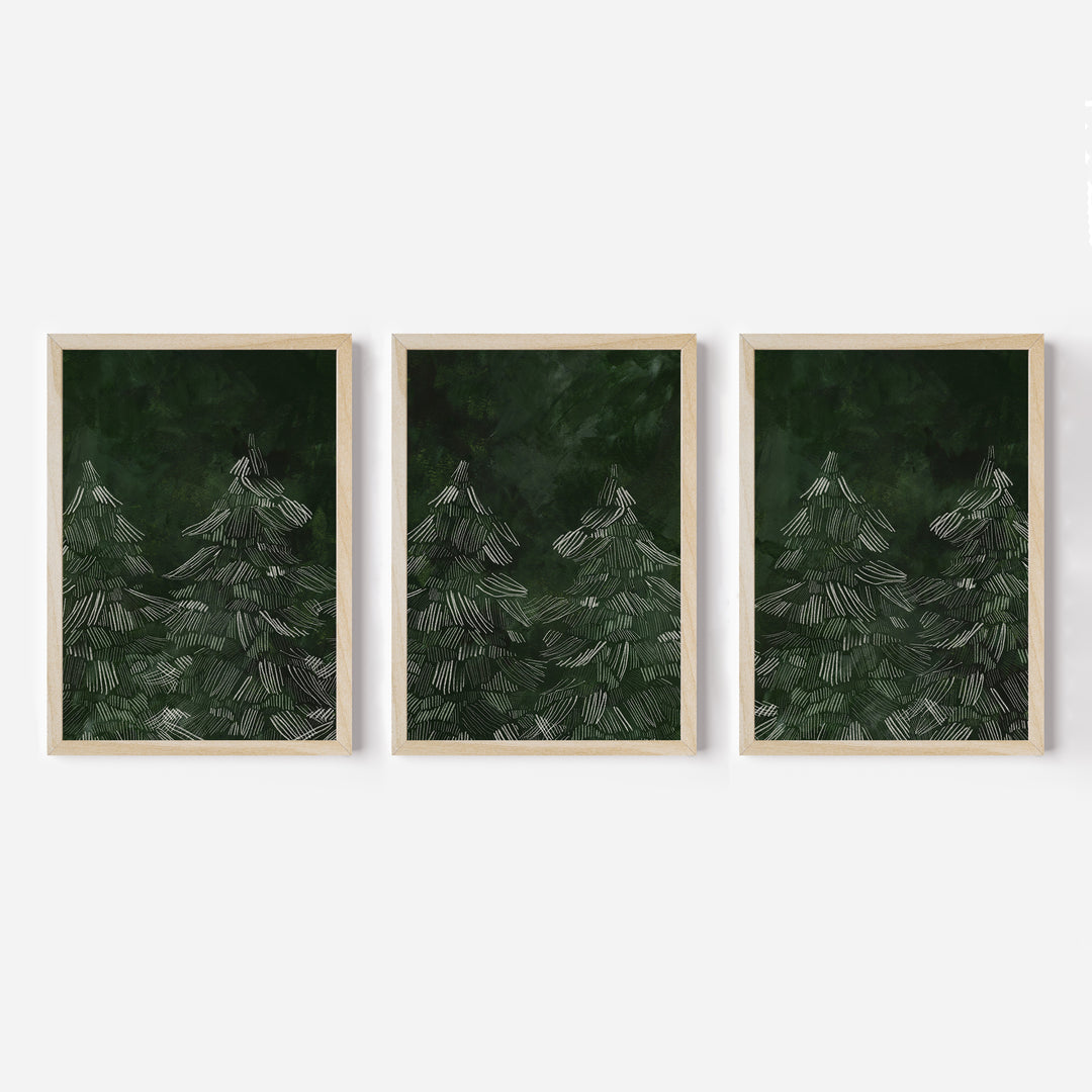 Winter Evergreens Triptych - Set of 3