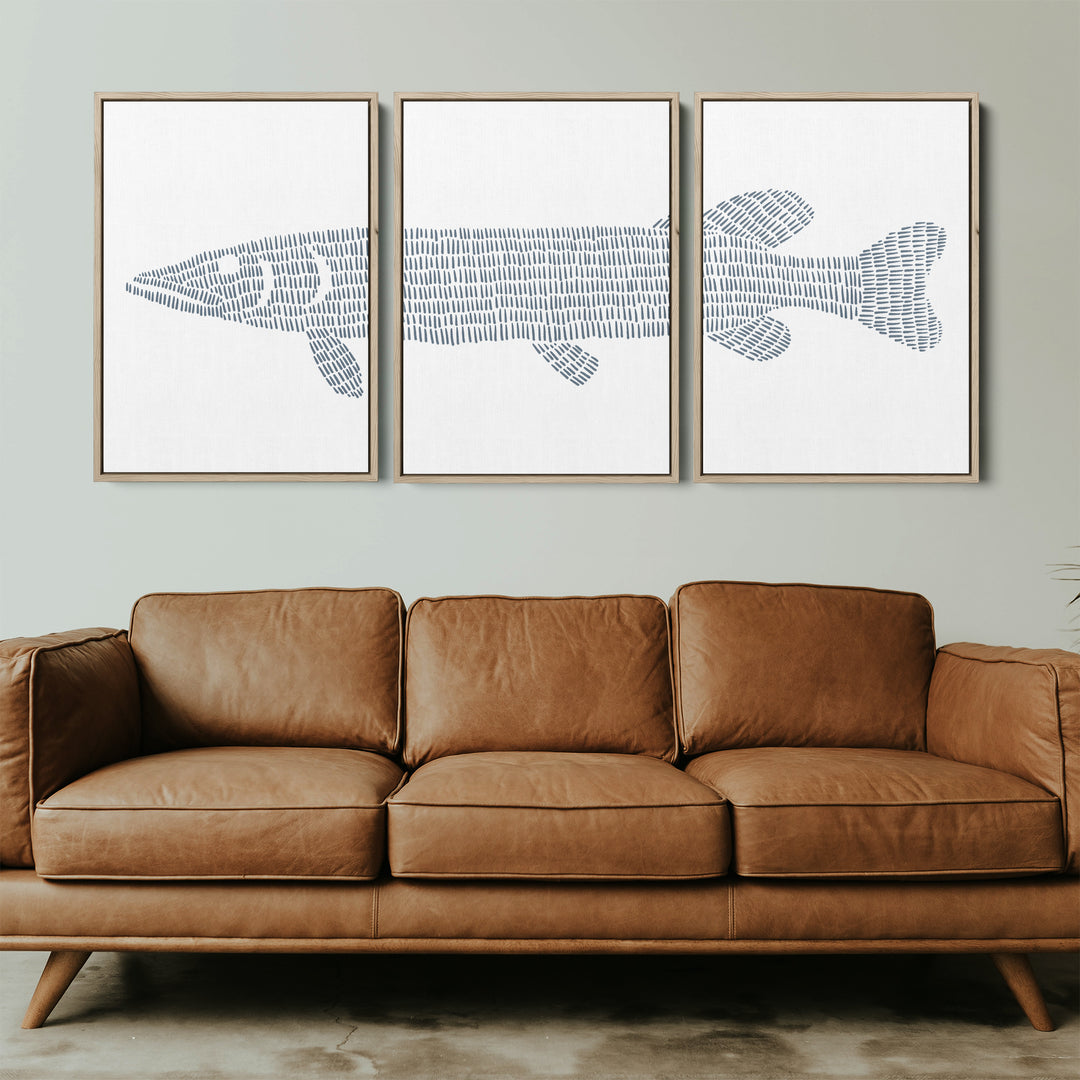 Northern Pike Lake Fish - Set of 3 - Art Prints or Canvases