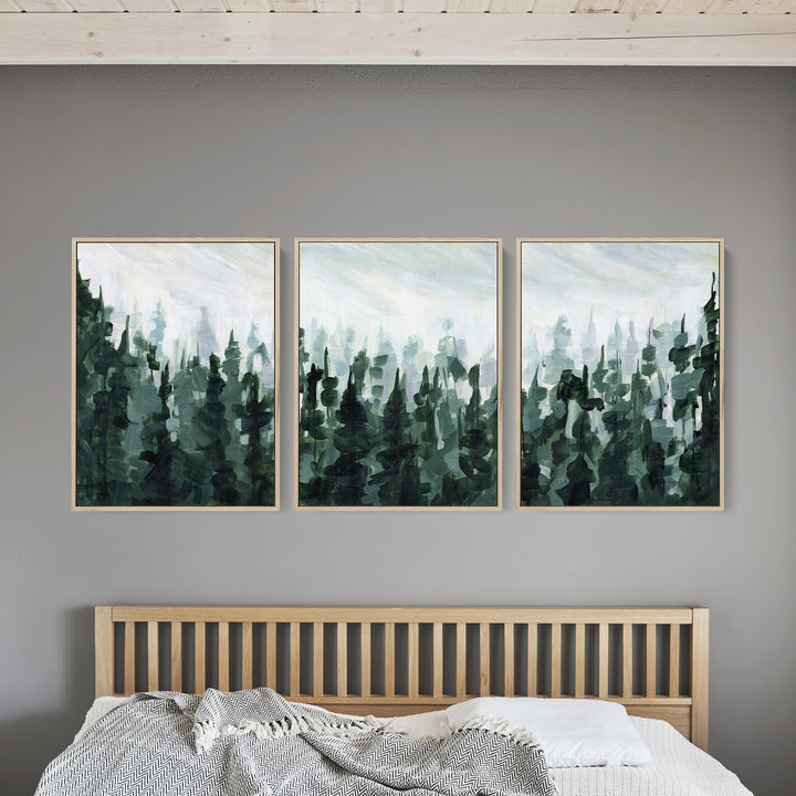 Forest Pine Tree Line Painting - Set of 3