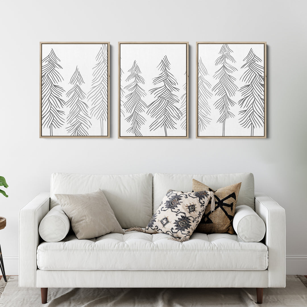 Simple Line Pine Trees - Set of 3