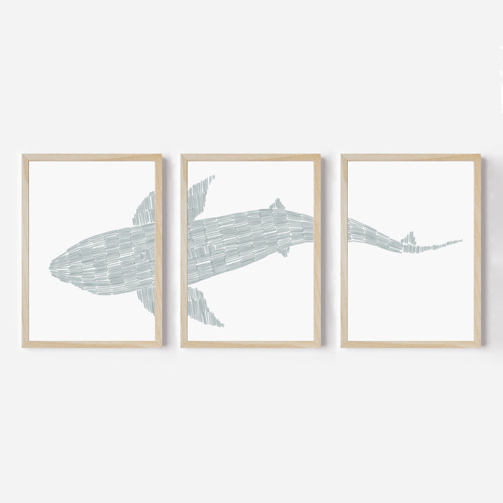 Deconstructed Swimming Shark Triptych - Set of 3