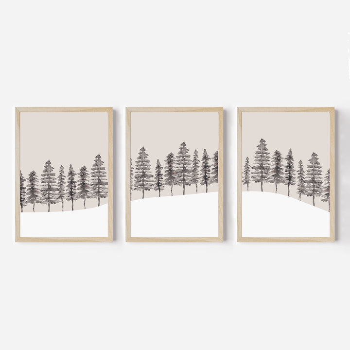 Modern Nordic Pine Tree Triptych - Set of 3