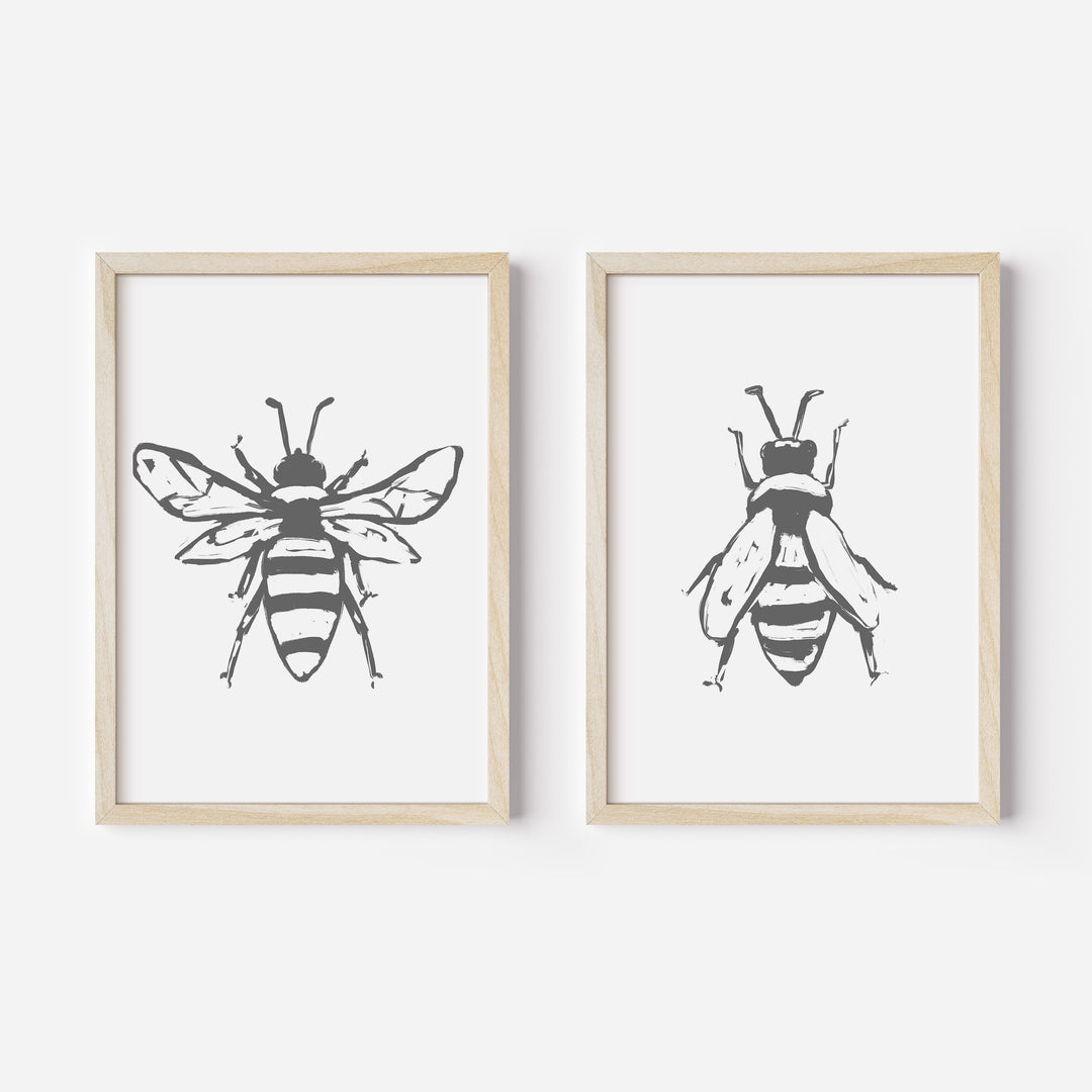 Bee Drawing - Set of 2  - Art Prints or Canvases - Jetty Home