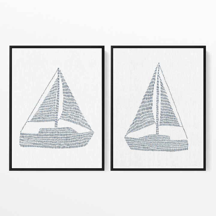 Minimalist Sailboat Diptych - Set of 2  - Art Prints or Canvases - Jetty Home