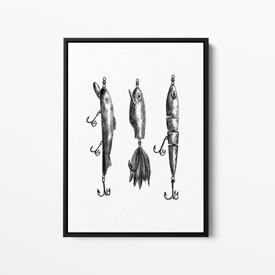 Black + White Fly Fishing Lures Illustration  - Art Print or Canvas - Jetty Home