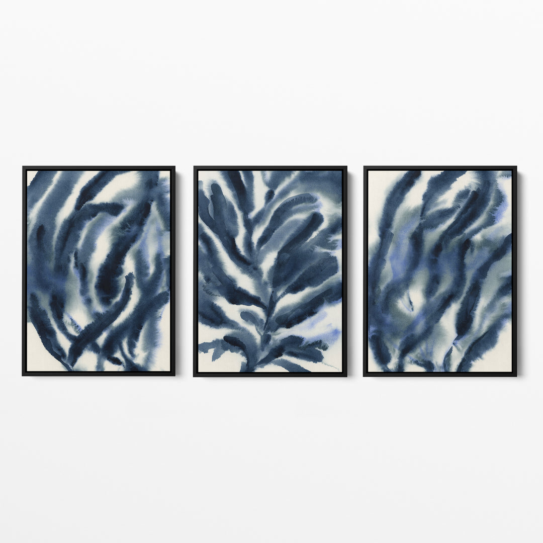 Indigo Seaweed Triptych - Set of 3